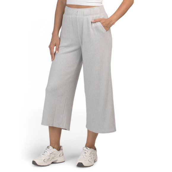 YOGALICIOUS Grey Rib Knit Wide Long Leg Lounge Pants - Picture 1 of 2